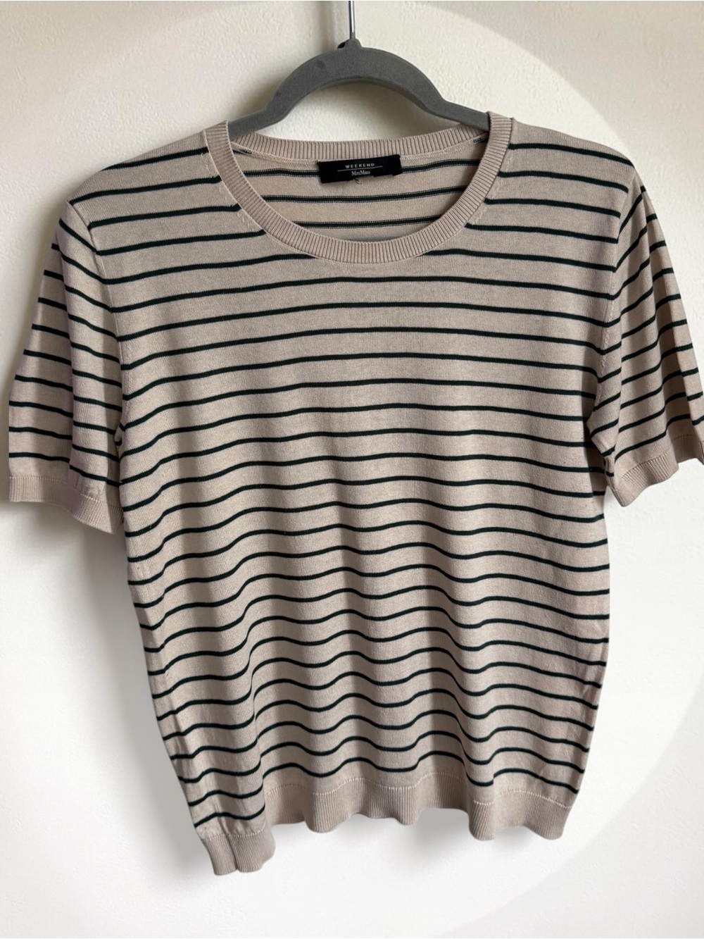Weekend Max Mara Beige and Black Striped Crewneck Sweater